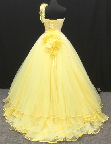 黄色 チュールレース 煌めくビーズ刺繍 ビスチェ かわいいカラードレス クラウディア ミグリラフィナート